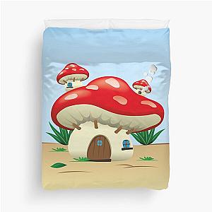 Illustration of a fantasy nature landscape with a mushroom house. Ideal for children's books and duvet covers.