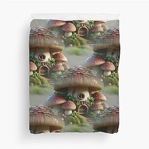 Mushroom House in Magical Fantasy Forest of Mystical Gnomes Elves Duvet Cover