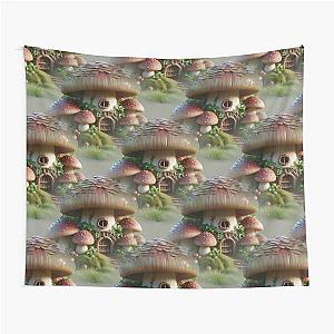 Mushroom House in Magical Bayou Fantasy Fairy Tale of Mystical Gnomes Elves Tapestry