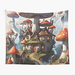 Whimsical Mushroom Village Tapestry