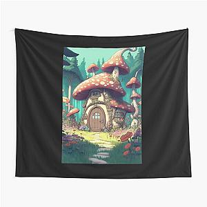 Cute mushroom house anime tapestry