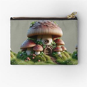 Mushroom House in Magical Forest Bayou Fantasy Fairy Tale of Mystical Gnomes and Elves Zipper Pouch