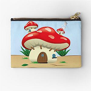 Illustration is a fantasy landscape with a mushroom house. Ideal for children's books and institutional material Zipper Pouch