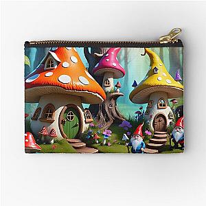 Whimsical Mushroom Village with Gnomes in the Enchanted Forest Zipper Pouch