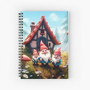 3 Spring Gnomes Outside a Forest House with Mushrooms and Flowers Spiral Notebook