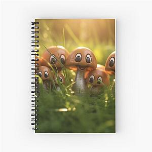 Cheerful mushrooms in the meadow. Spiral notebook