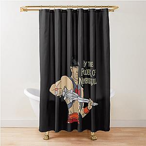 By the Power of Numbskull Three Stooges Moe Howard and He-Man Mashup  Shower Curtain