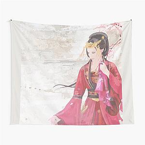 Sad Japanese Girl Watercolor Art Tapestry