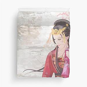 Sad Japanese Girl Watercolor Art Duvet Cover