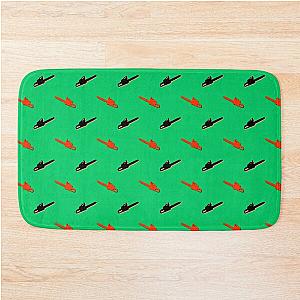 Green Chainsaw repeat pattern red black Bath Mat