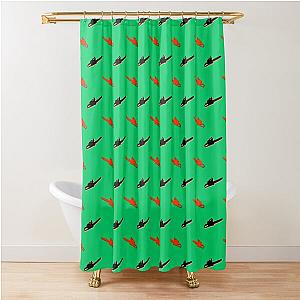 Green Chainsaw repeat pattern red black Shower Curtain