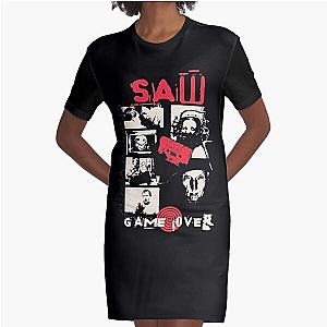 Vintage Saw Jigsaw Game Over Graphic T-Shirt Dress