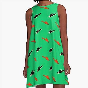 Green Chainsaw repeat pattern red black A-Line Dress