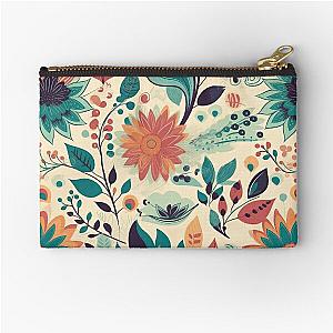 Orange and yellow bouquet of Flowers over a deep blue sea of leaves. The peaks of been a wallflowers. Zipper Pouch