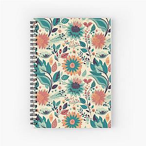 Orange and yellow bouquet of Flowers over a deep blue sea of leaves. The peaks of been a wallflowers. Spiral Notebook