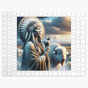 Spirit of the Plains The White Buffalo and a Native American Woman Jigsaw Puzzle