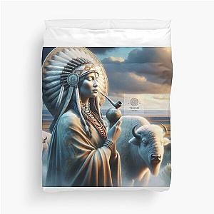 Spirit of the Plains: The White Buffalo and Native American Woman Duvet Cover