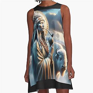 Spirit of the Plains: The White Buffalo and Native American Woman A-Line Dress