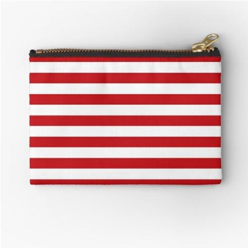 White Stripes Christmas Red Background Zipper Pouch