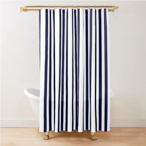 Navy Blue And White Stripes Shower Curtain