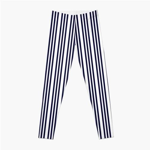 Navy Blue And White Stripes Leggings