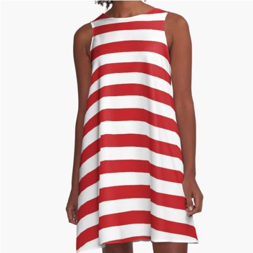 White Stripes Christmas Red Background A-Line Dress