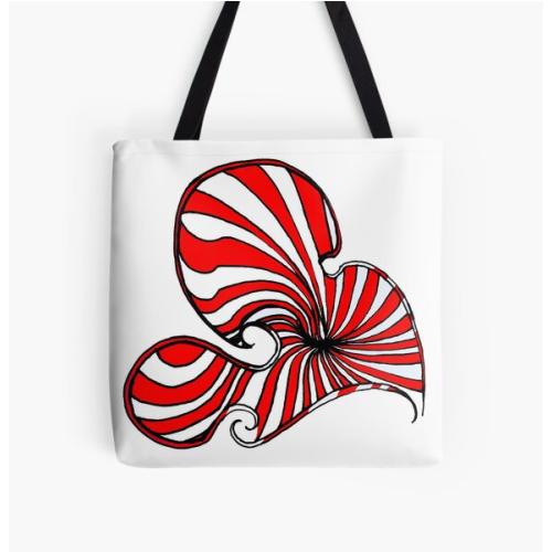 White Stripes Heart All Over Print Tote Bag