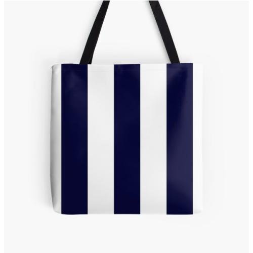 Navy Blue And White Stripes All Over Print Tote Bag