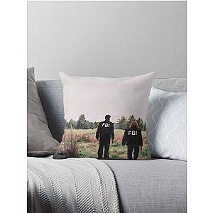 Mulder and Scully in FBI Jackets in Field The X Files Throw Pillow