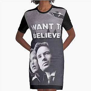 Original Charcoal Drawing of X Files I Want to Believe Graphic T-Shirt Dress