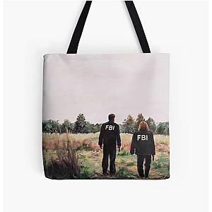 Mulder and Scully in FBI Jackets in Field The X Files All Over Print Tote Bag