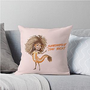 Shrimply the best Tina Turner inspired funny shrimp illustration throw pillow