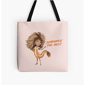 Shrimply the best Tina Turner inspired funny shrimp illustration All Over Print Tote Bag