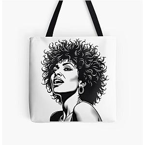 Black and white art beautiful portrait of Tina Turner home decor all over print tote bag