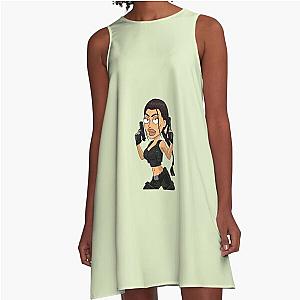 Cartoon Tomb Raider Lara Croft Angelina Jolie in black  A-Line Dress