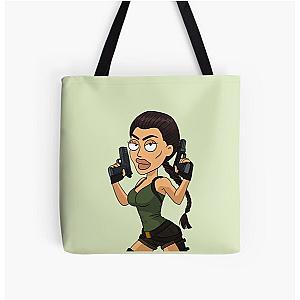 Cartoon Tomb Raider Lara Croft Angelina Jolie in military green  All Over Print Tote Bag