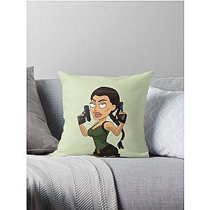 Cartoon Tomb Raider Lara Croft Angelina Jolie in military green  Throw Pillow