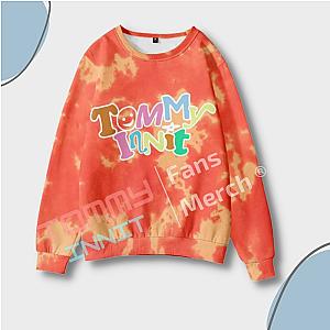 TommyInnit Sweatshirts - Orange Tie-Dye Printed Pullover Sweatshirt