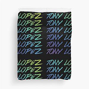 Tony Lopez logo name rainbow (blue green) Lopez brothers Duvet Cover