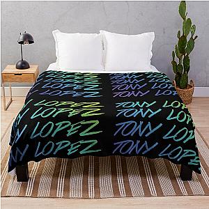 Tony Lopez Logo name rainbow blue green Throw Blanket by Lopez brothers