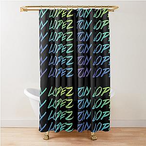 Tony Lopez Logo name (blue green) - Lopez brothers Shower Curtain