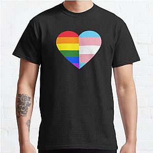 Transgender T-Shirts - LGBT Rainbow And Transgender Pride Flag Heart Classic T-Shirt RB0403