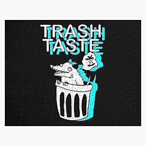 Opossum funny memes trash taste podcasting possums eat bad taste blue neon merch black and white Jigsaw Puzzle RB2709