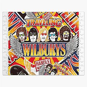 Vintage Traveling Wilburys inspired collage pop Art poster and rock roll Jigsaw Puzzle