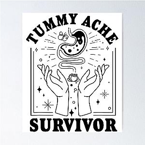 Vintage Minimalist Tummy Ache Survivor Funny Saying , Funny Men Woman Retro , Vintage   Poster