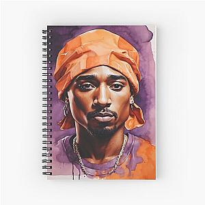 tupac shakur orange purple watercolor portrait Spiral Notebook