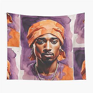 tupac shakur orange purple watercolor portrait Tapestry