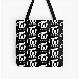 Twice Kpop logo Hangul Black White All Over Print Tote Bag RB0809