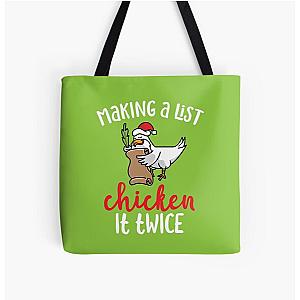 Chicken It Twice Funny Chicken Christmas Design All Over Print Tote Bag RB0809