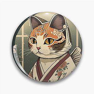 Ukiyo-E kimono Japanese Cat In Kimono Pin